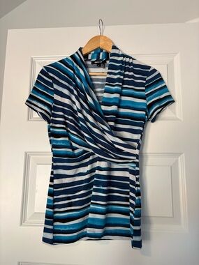 DKNY Blue Teal and White Striped Women’s Blouse Size XS